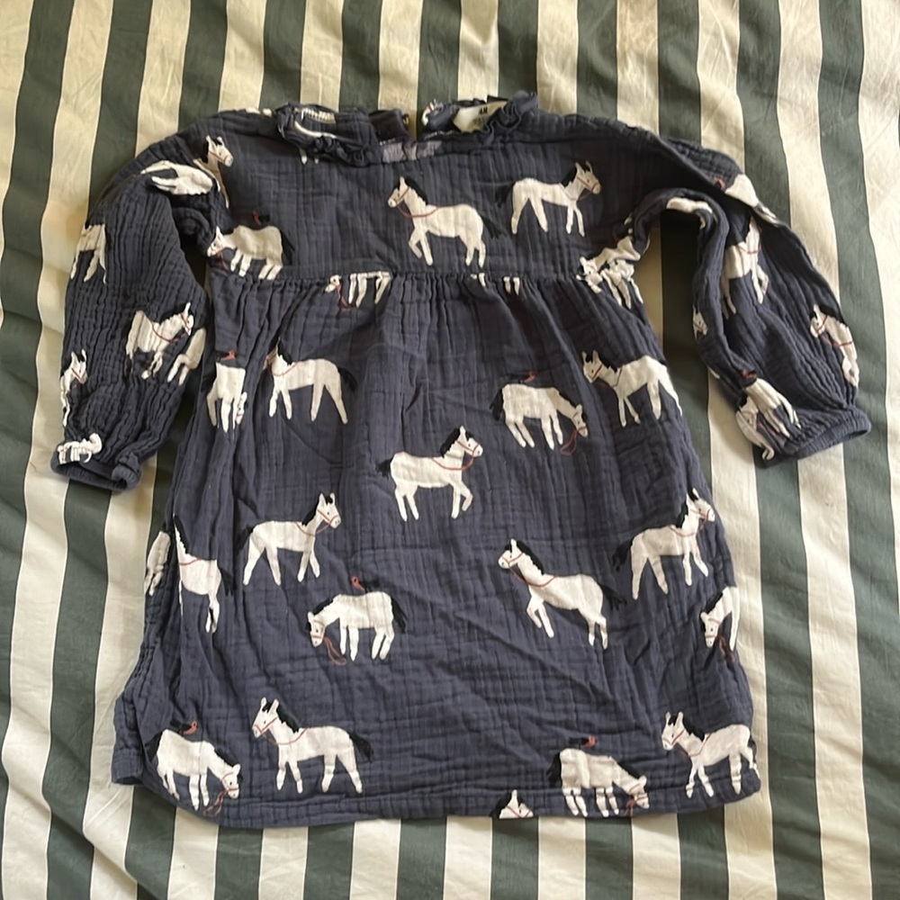 H&M Blue Linen Dress with horses